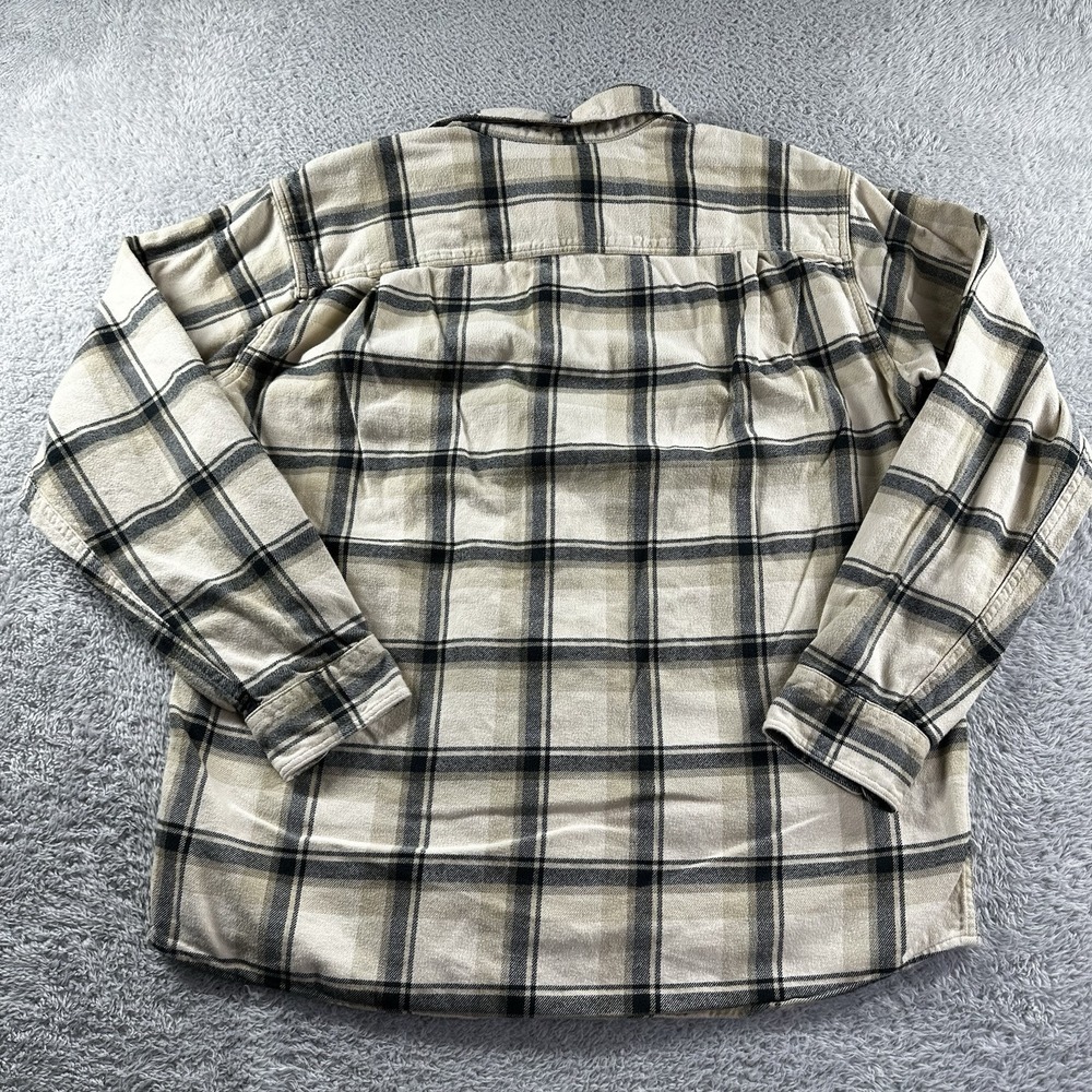 Uniqlo Flannel Shirt Mens Large‎ Plaid Beige Blue Cotton Utility Warm Pocket - Picture 2 of 8